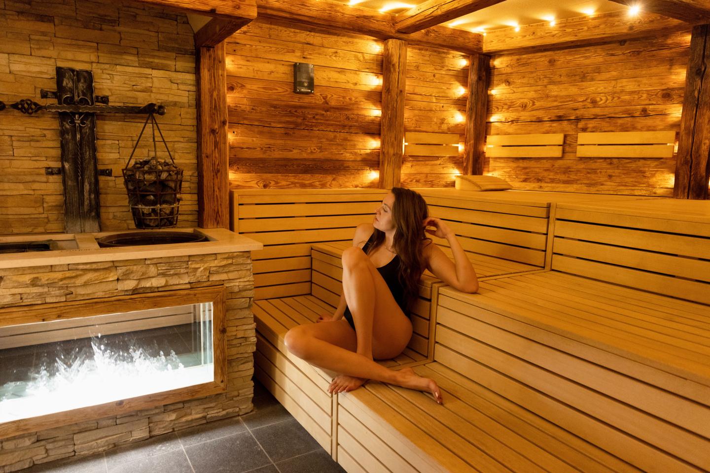 A person in a sauna