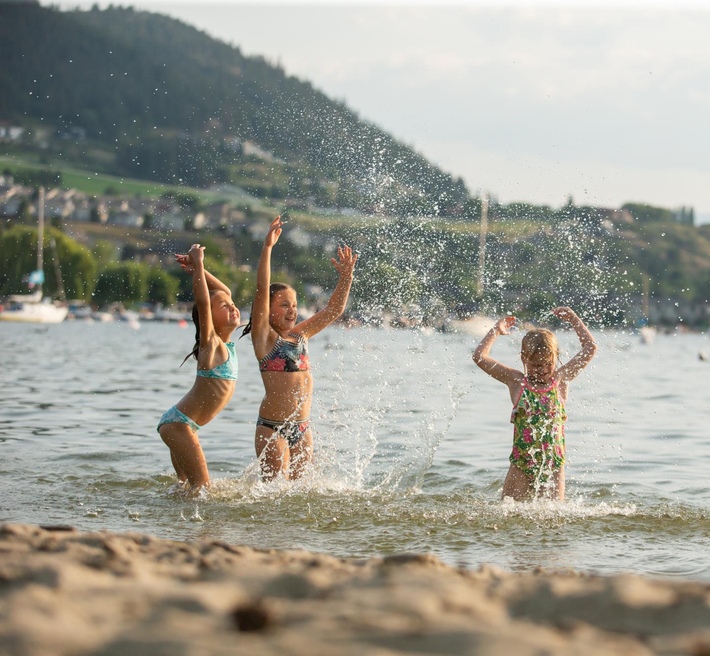 Kids playing in lake