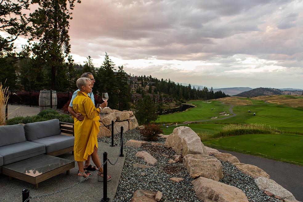 couple looking over golf course