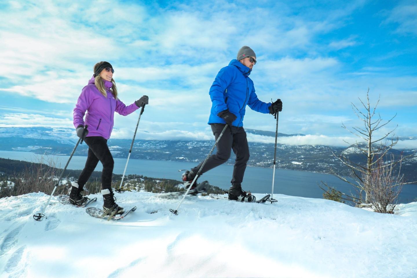 two people snowshoeing