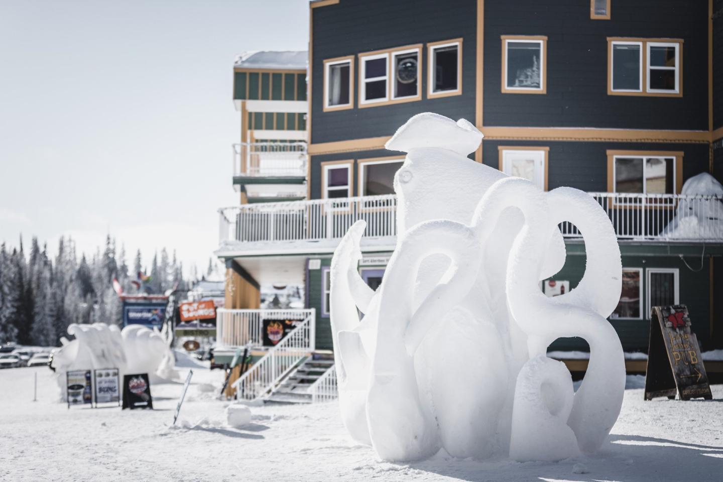 Carved ice sculpture in the village at Silver Star mountain