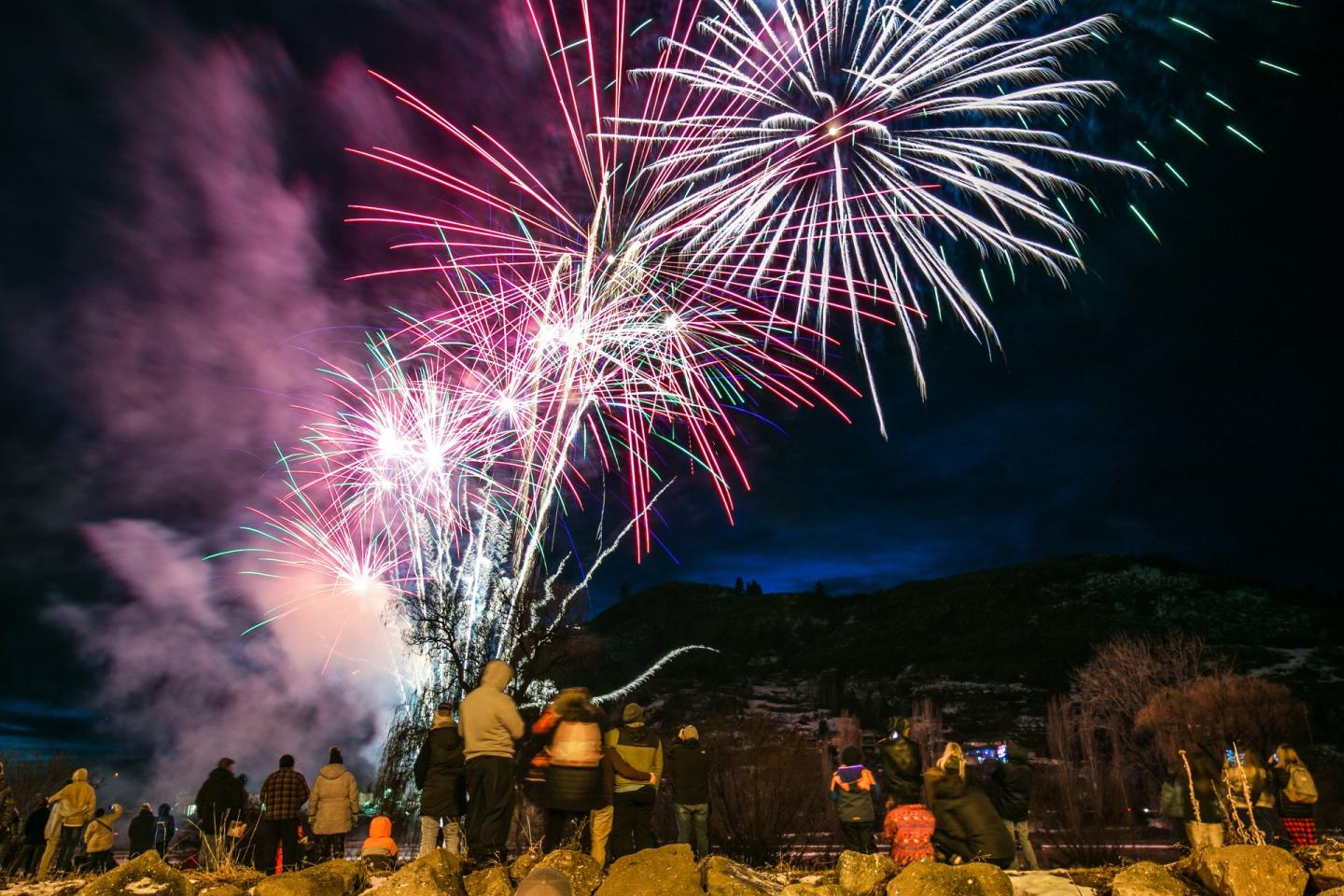 Fireworks in the night sky at Family Fun Park in Vernon BC