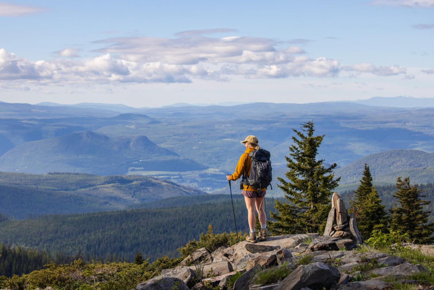 Person hiking at Silver Star Mountain looking across the valley