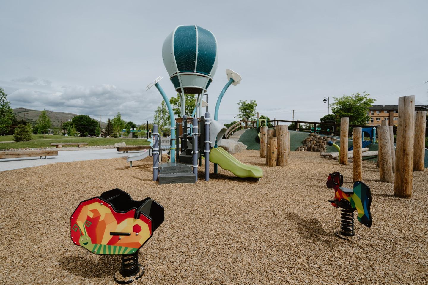 playground at park with hot air balloon theme