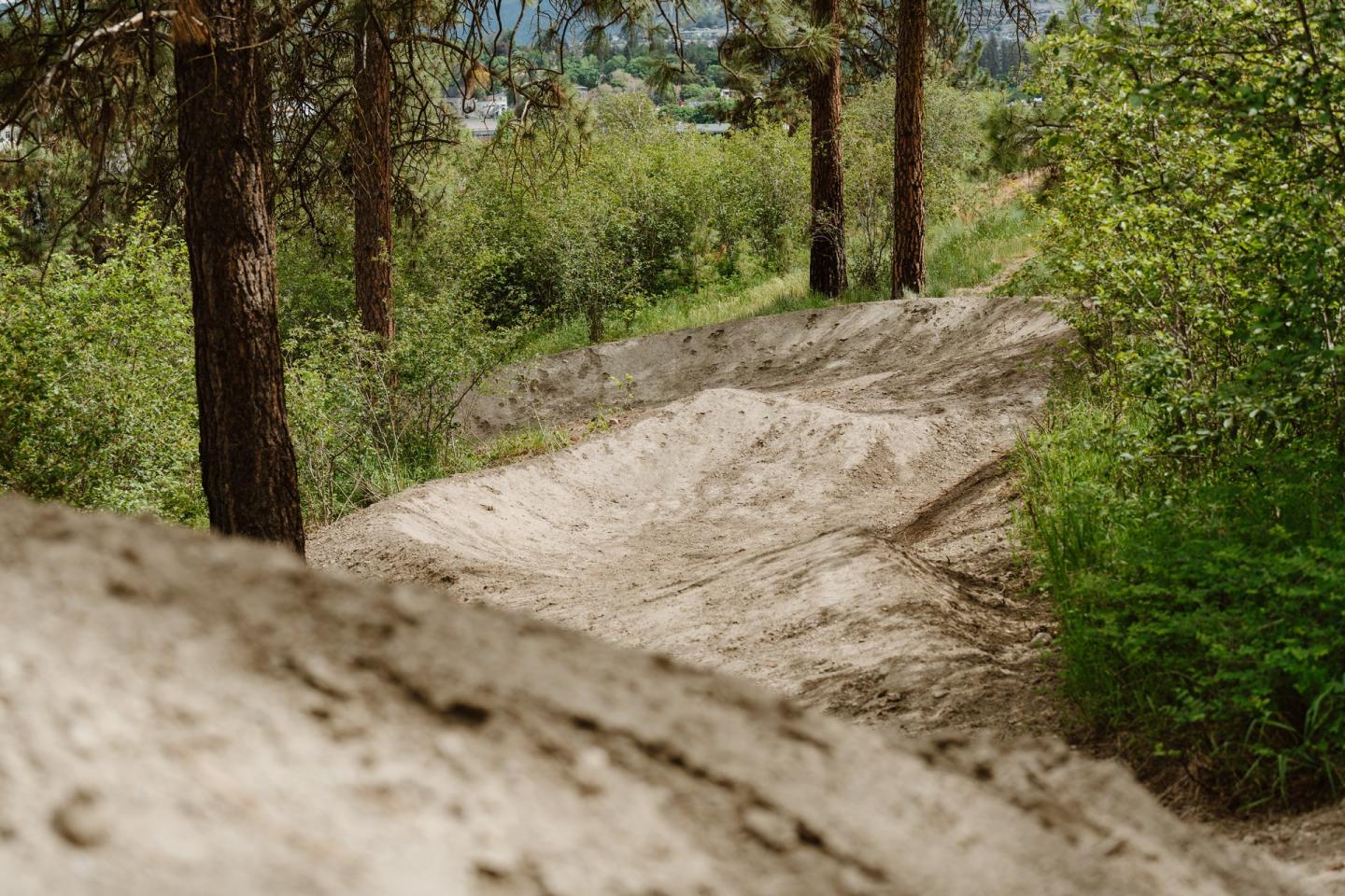berms and flowy mountain bike trail in forest