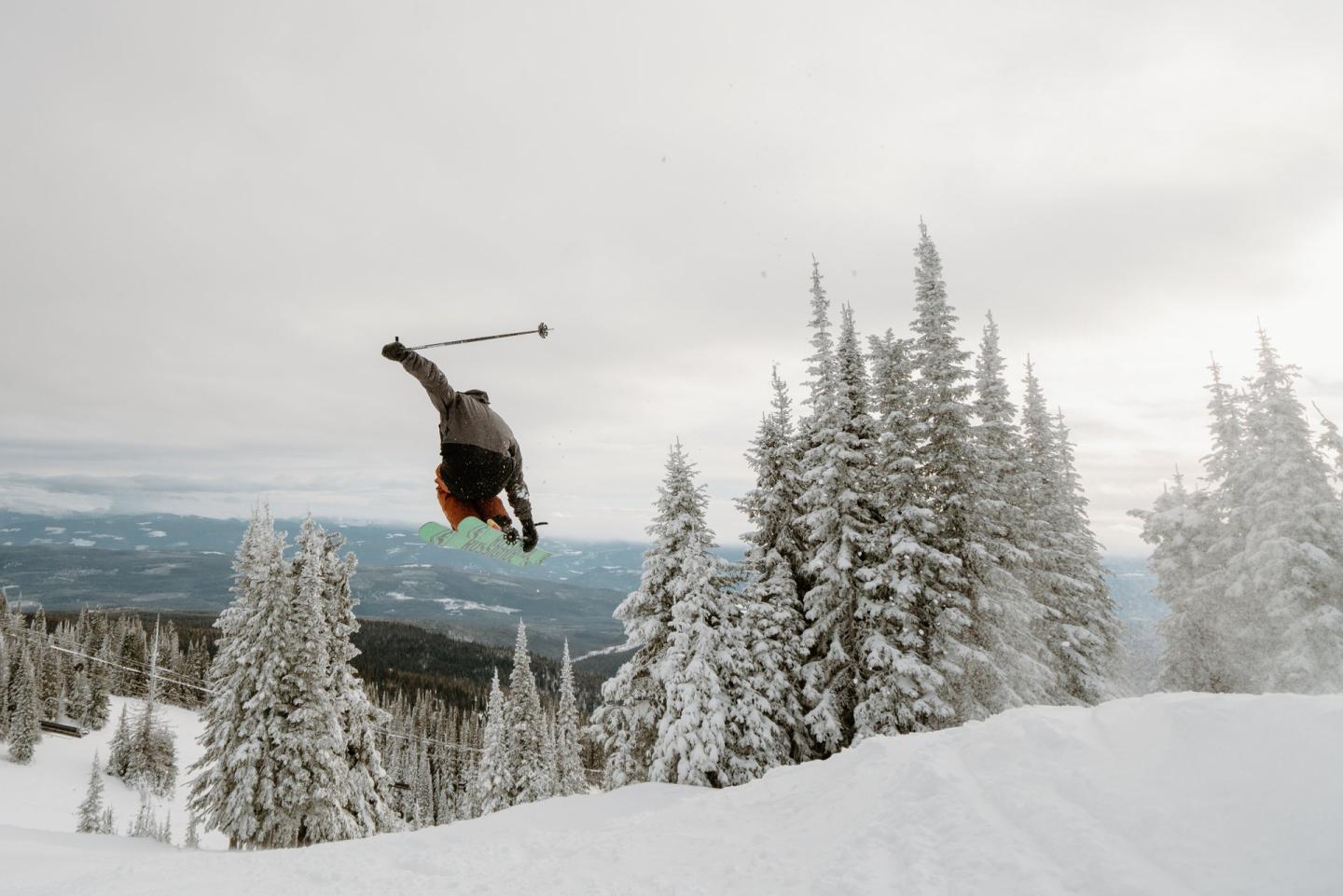 skier jumping in the air at SilverStar Mountain Resort