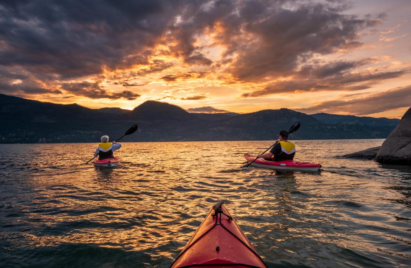 kayaking at sunset on Okanagan Lake