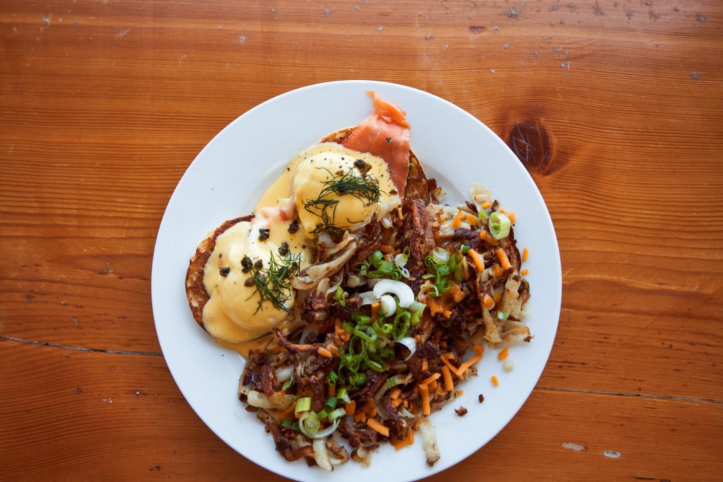 plate of tasty breakfast food at diner