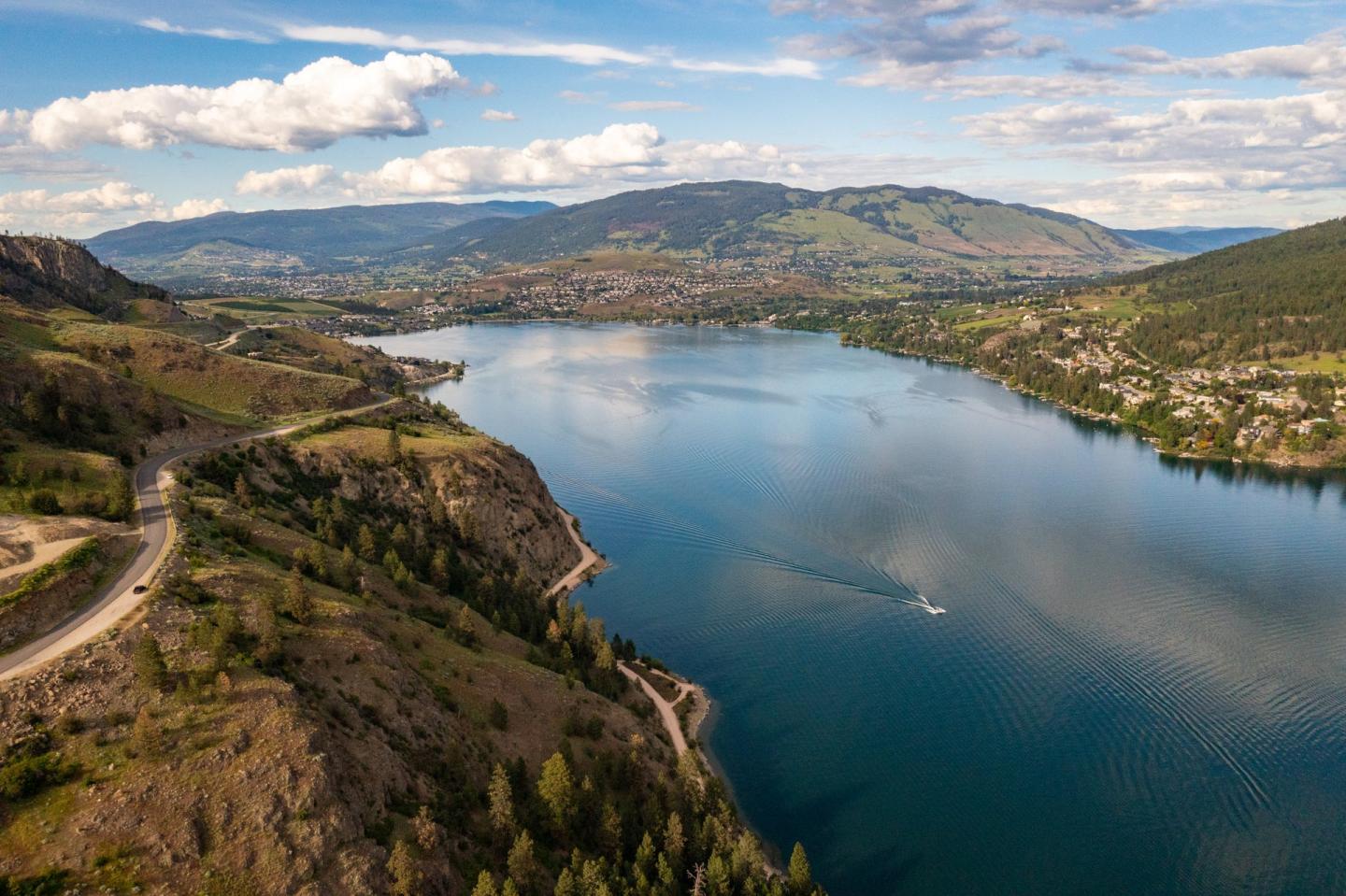 overview of kalamalka lake by highway 97 and the okanagan rail trail