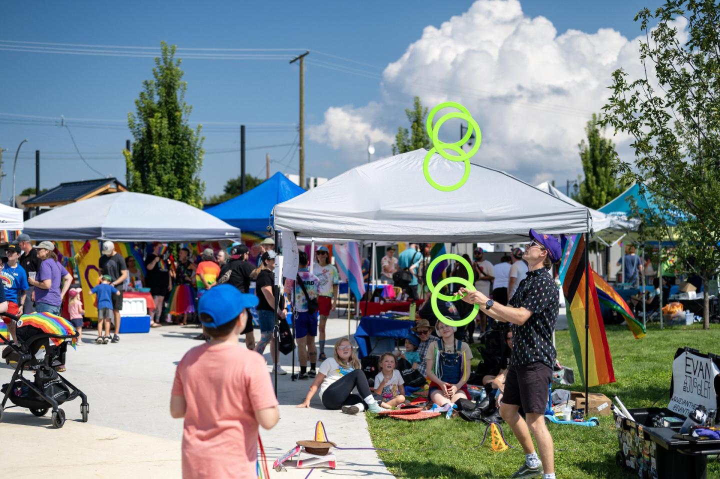 juggler performing at market during pride week