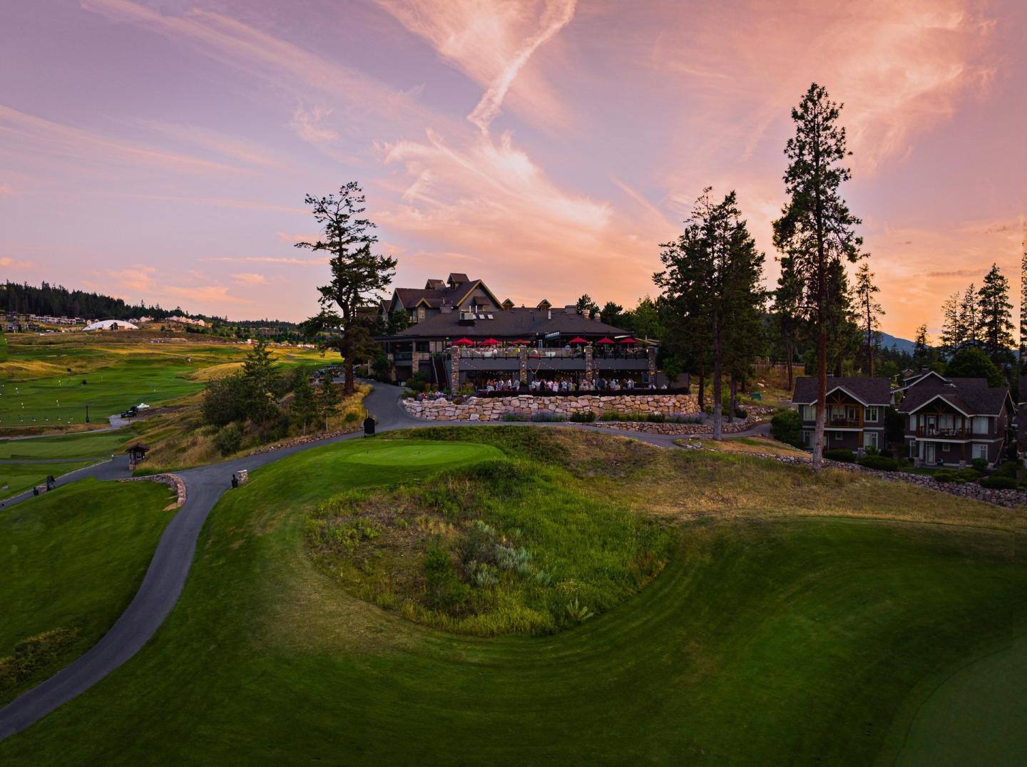 event at restaurant venue on patio with sunset in the background