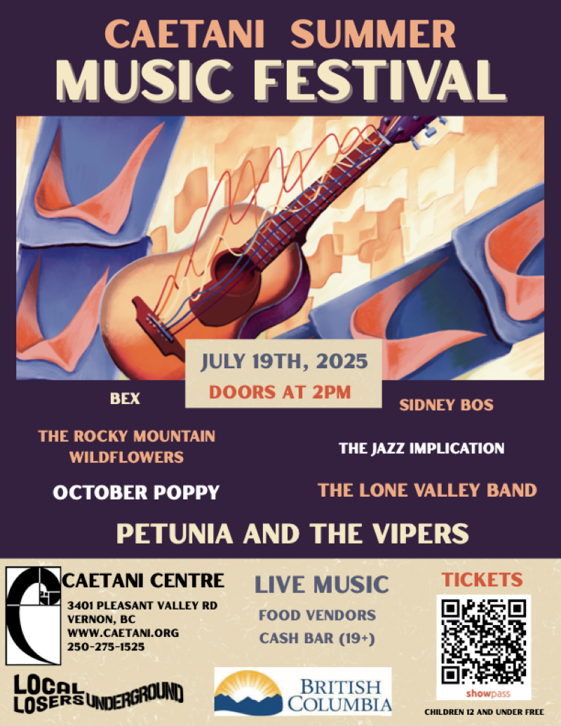 Colorful guitar illustration with concert details and date, July 19th, 2025.