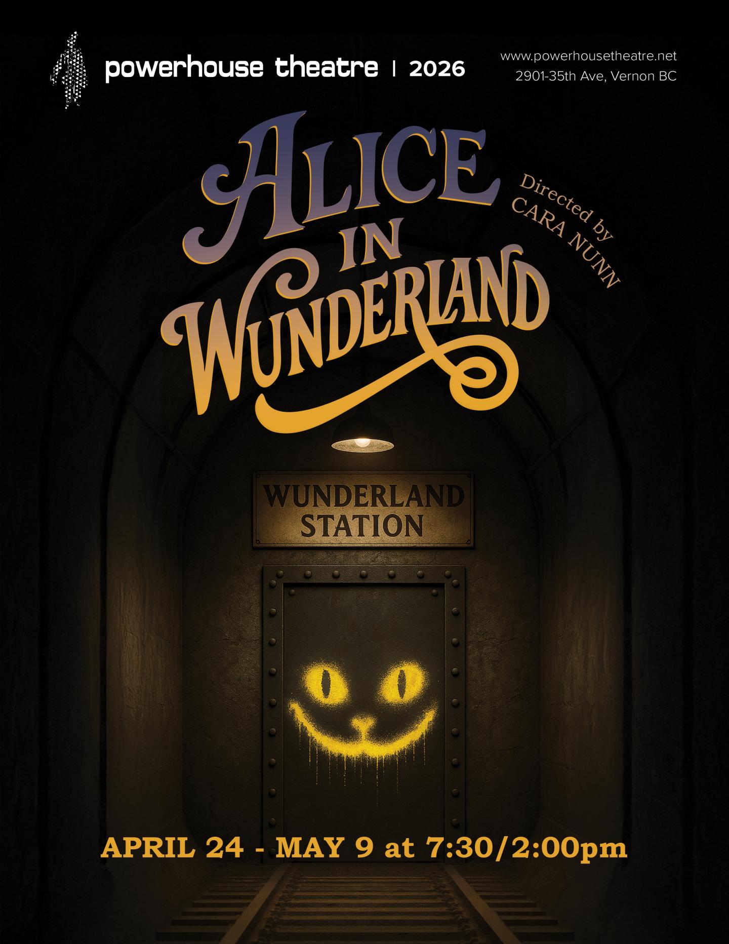 Alice in Wonderland poster featuring a glowing Cheshire Cat grin.