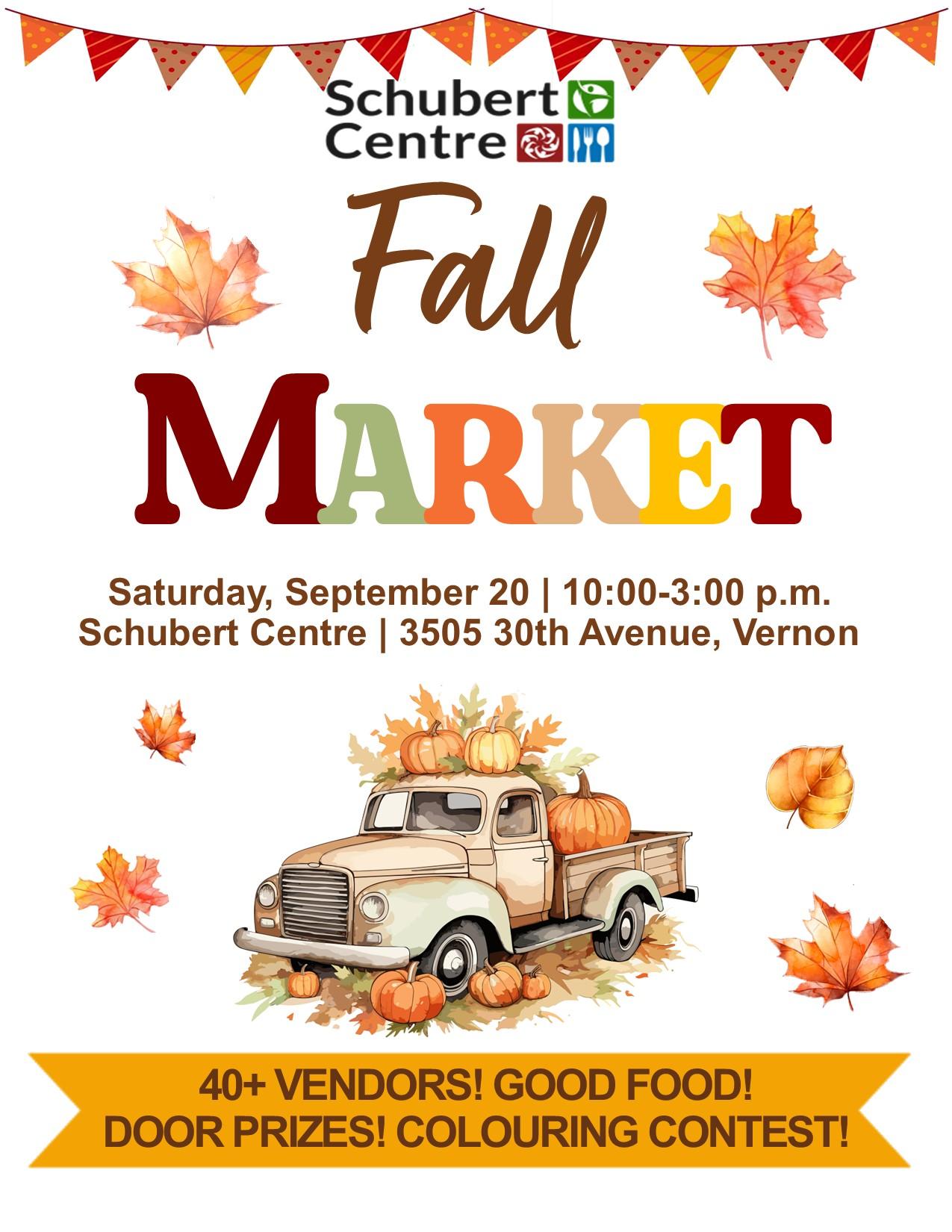 Poster for fall market on Sept. 20 from 10-3 p.m. at 3505 30th Avenue, Vernon