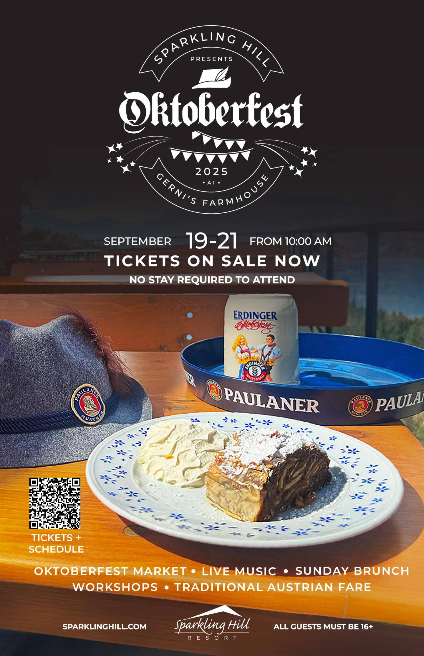 Beer stein, hat, and cake on table, Oktoberfest poster.