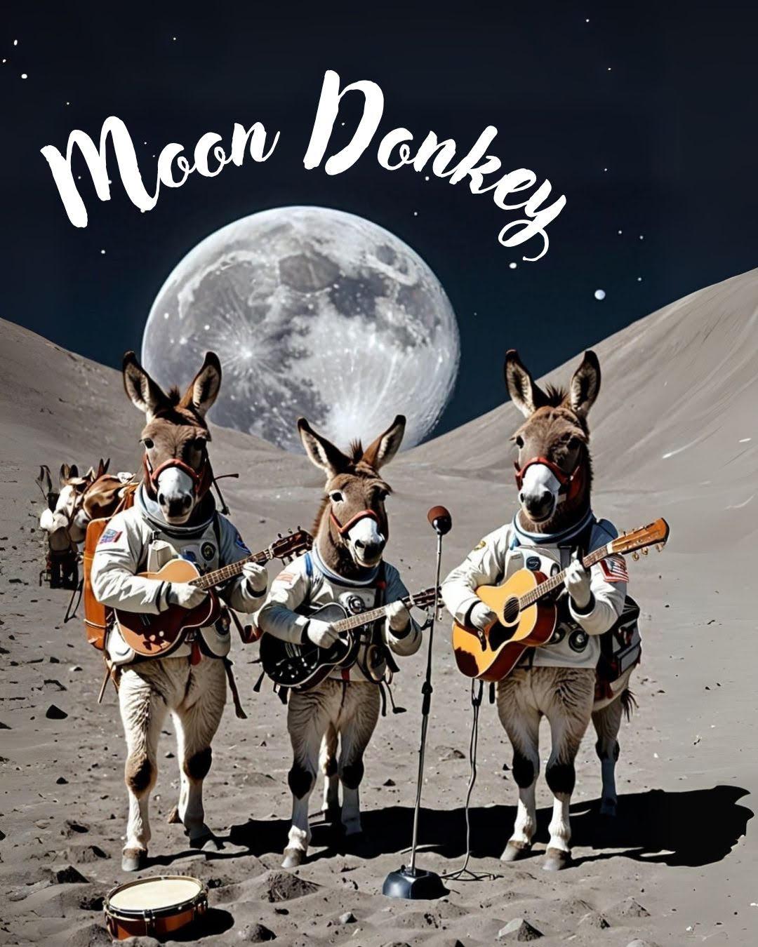 A band of donkeys plays a concert on the moon.