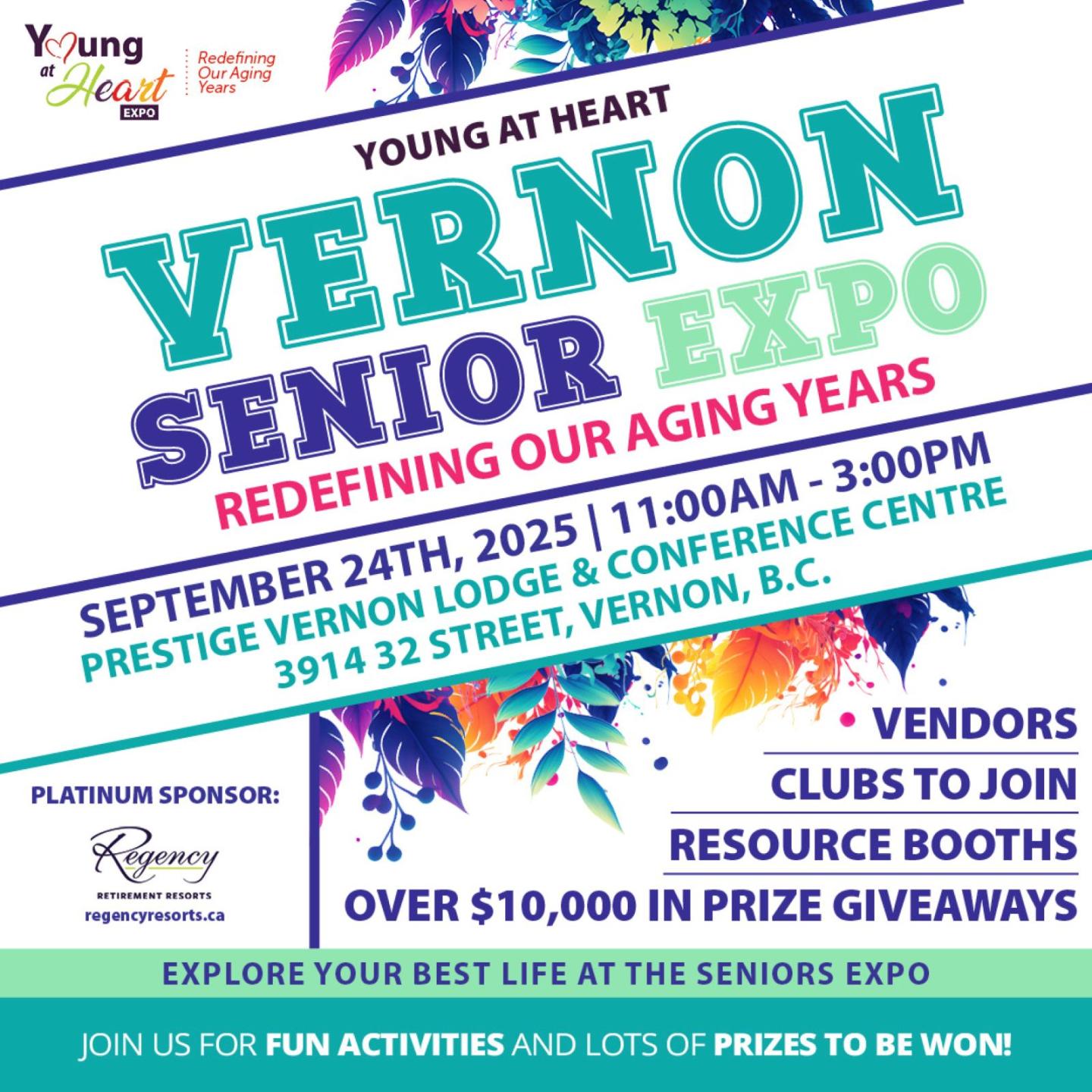 Vernon Senior Expo poster with event details and colorful text.