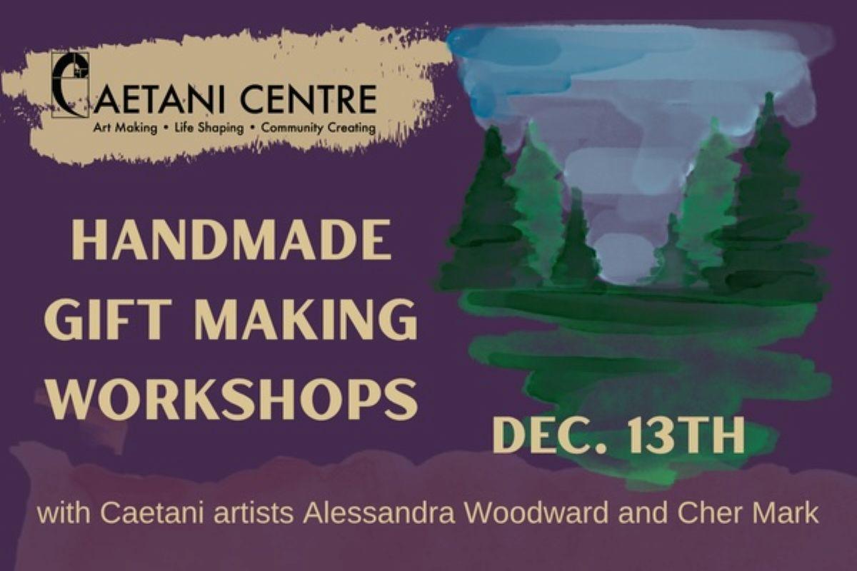 Purple graphic with text about handmade gift workshops on December 13th.