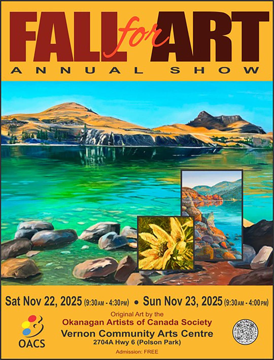 The Fall for Art Show and Sale with original art by Okanagan Artists of Canada is happening November 22 and 23rd in Vernon
