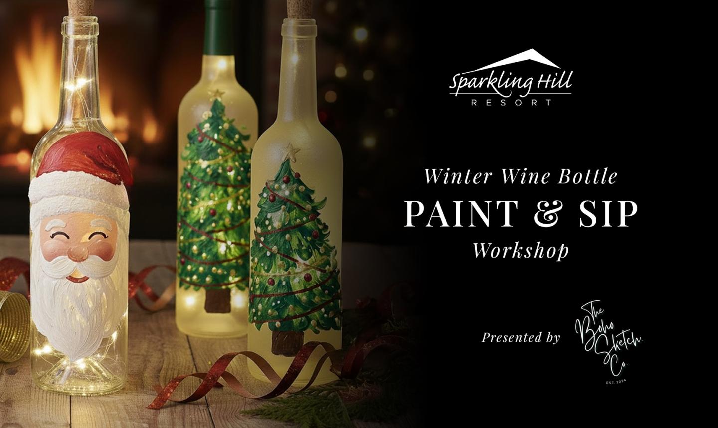 A couple wearing winter coats and beanies browse festive ornaments at an outdoor Christmas market, surrounded by warm string lights and holiday decorations
