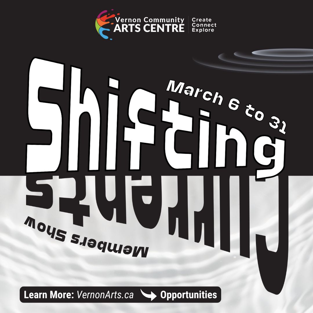 Shifting Currents | March 6–31. Artwork with a black background on one side, gradually transitioning into rippling water on the other.