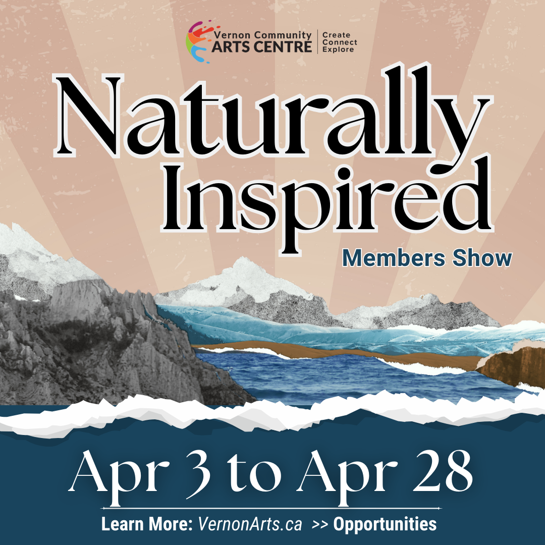 Naturally Inspired | April 3–28. Paper collage with layered textures arranged to evoke the shapes and depth of mountain peaks.