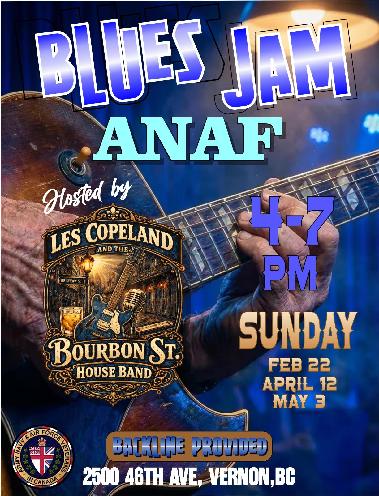Poster for Blues Jam at the ANAF in Vernon
