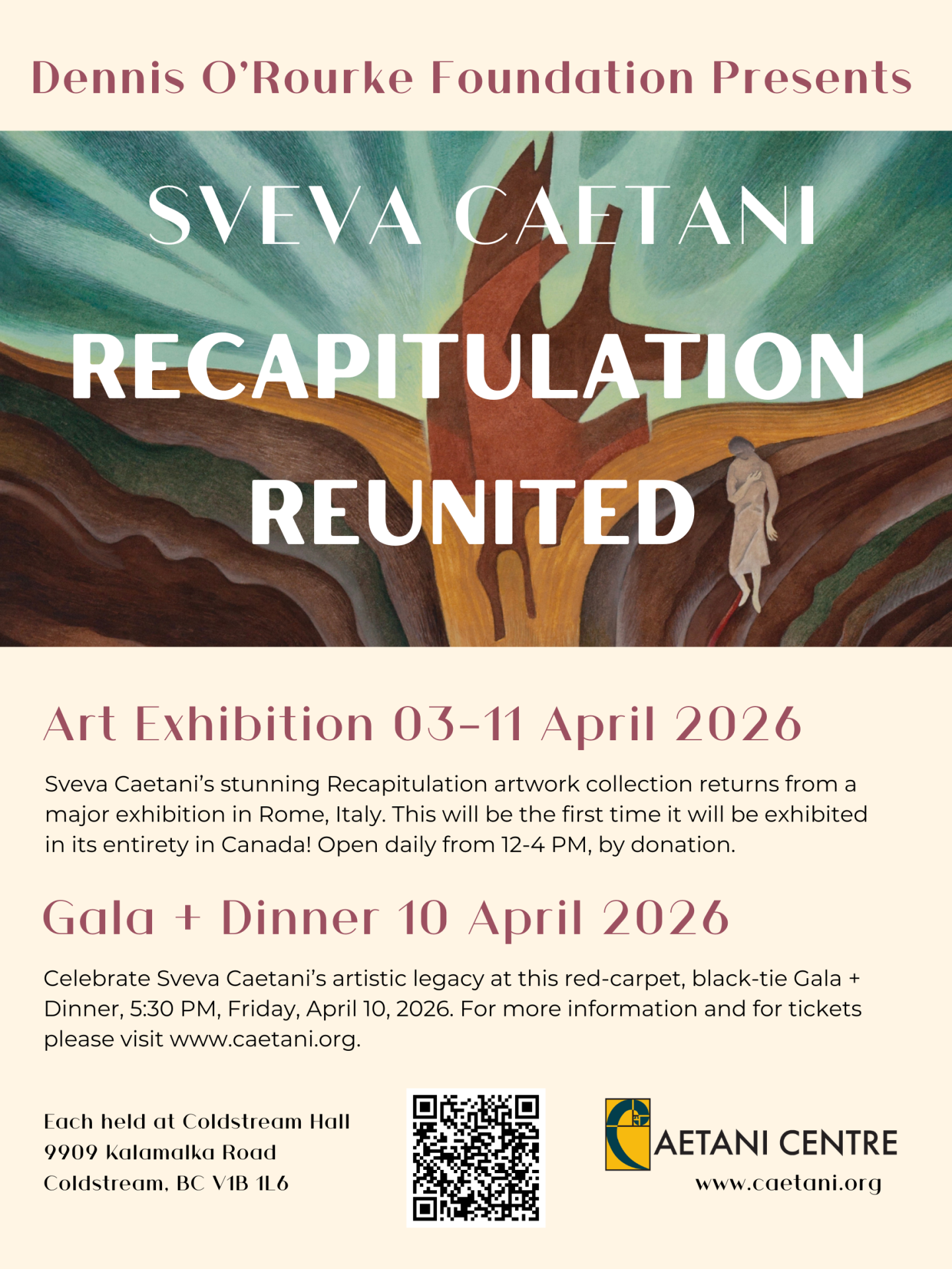 Poster of Recapitulation Reunited exhibition and gala dinner at Coldstream Hall April 3-11, 2026