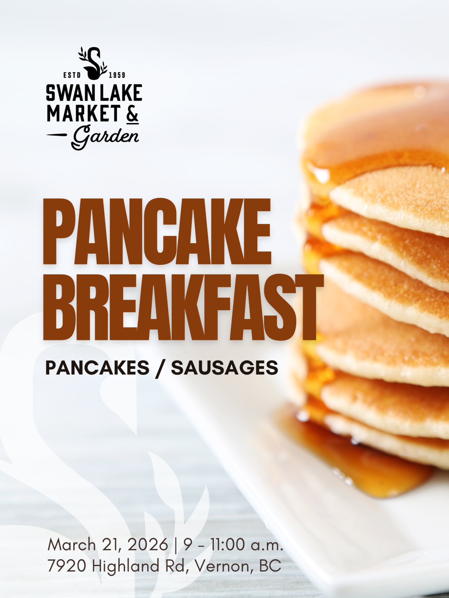 🥞 Join us for a tasty Pancake Breakfast at Swan Lake Market — everyone’s invited!