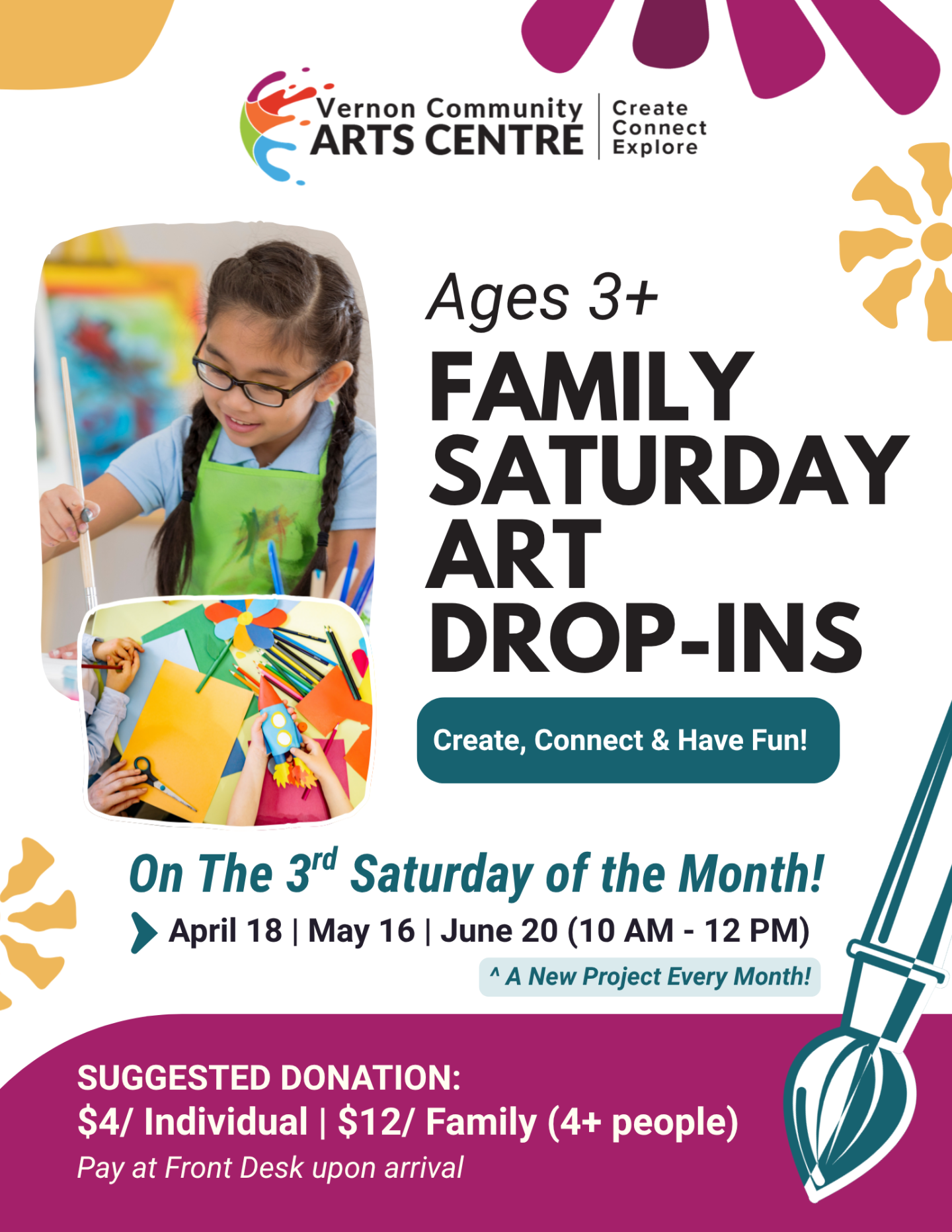 Ages 3+ Family Saturday Art Drop-In | 3rd Saturday of the Month with a new project each month - April 18, May 16, June 20
