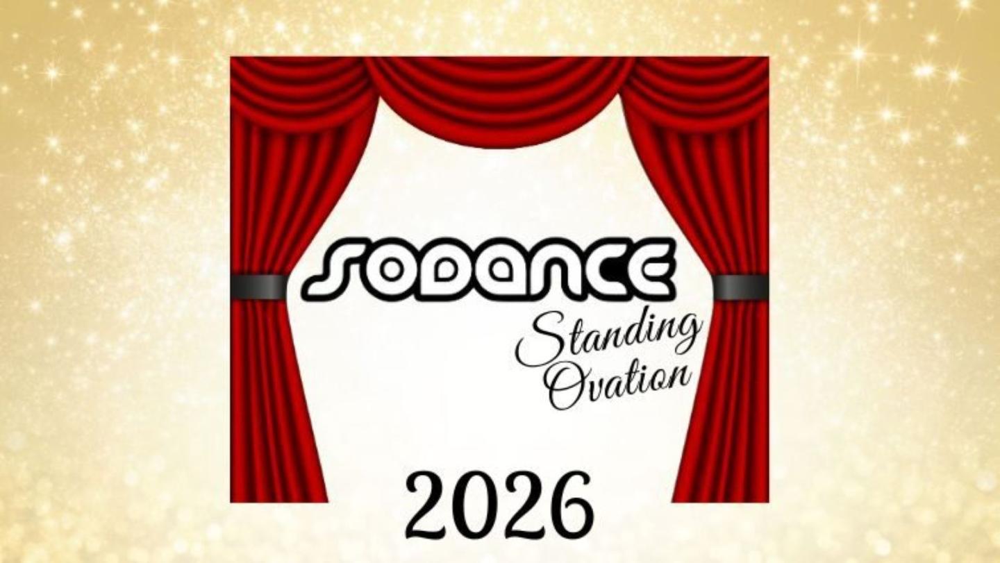 Red stage curtains with the text "SoDance Standing Ovation 2026" on a starry background.