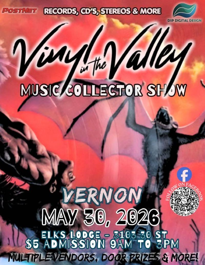 Vinyl at the Valley music show poster with gorillas and fiery sky.