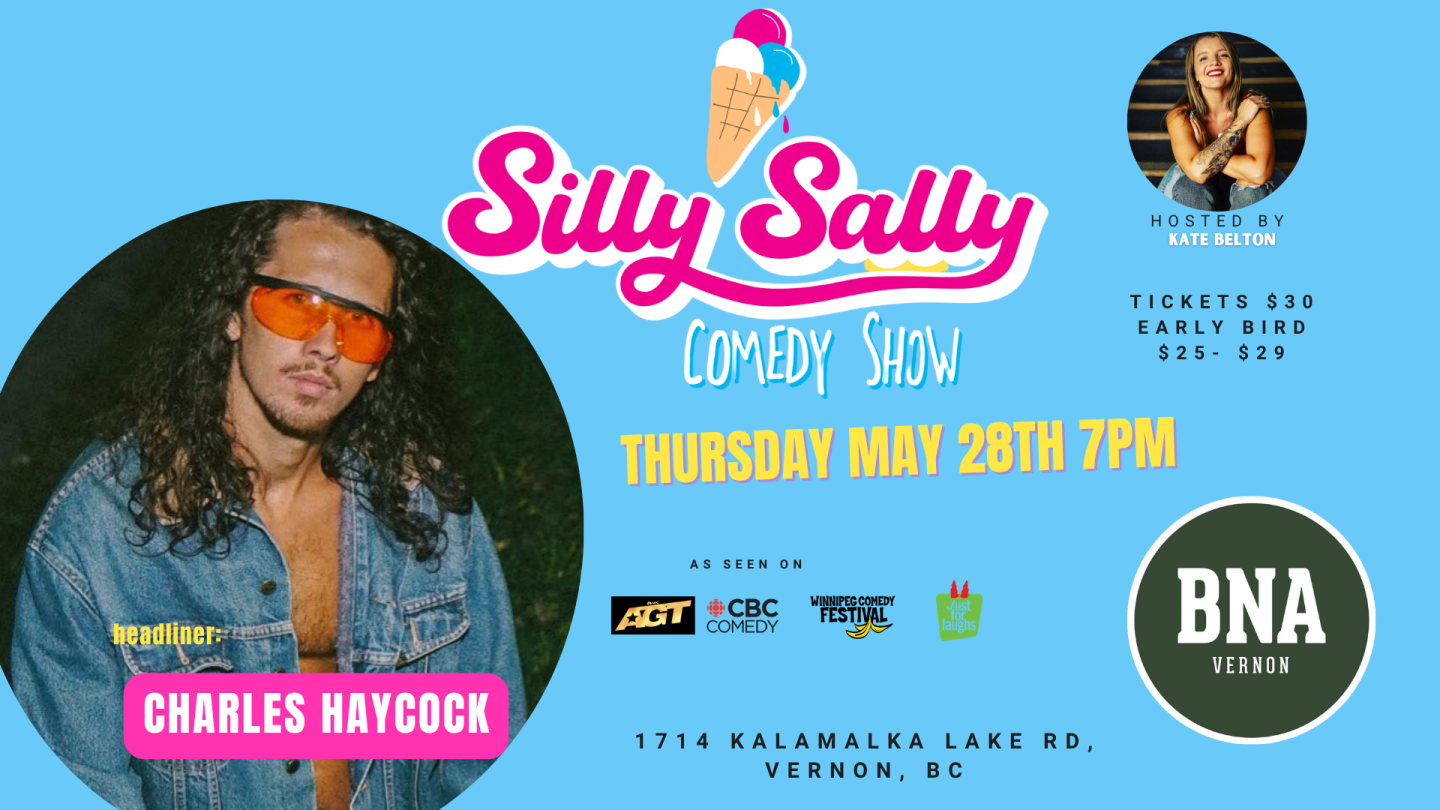 Comedy Poster for BNA Vernon Comedy Show May 28th at 7PM featuring Charles Haycock