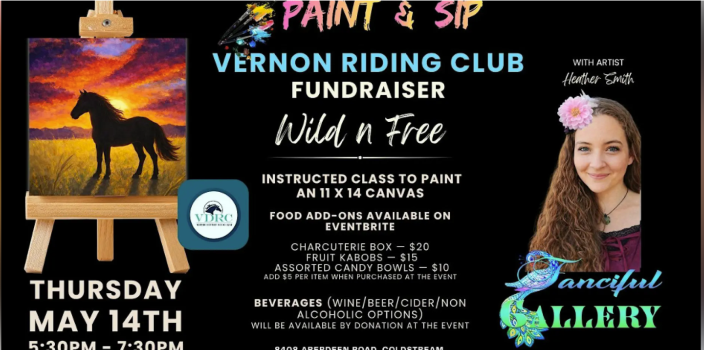 Painting class flyer with horse silhouette and instructor photo.