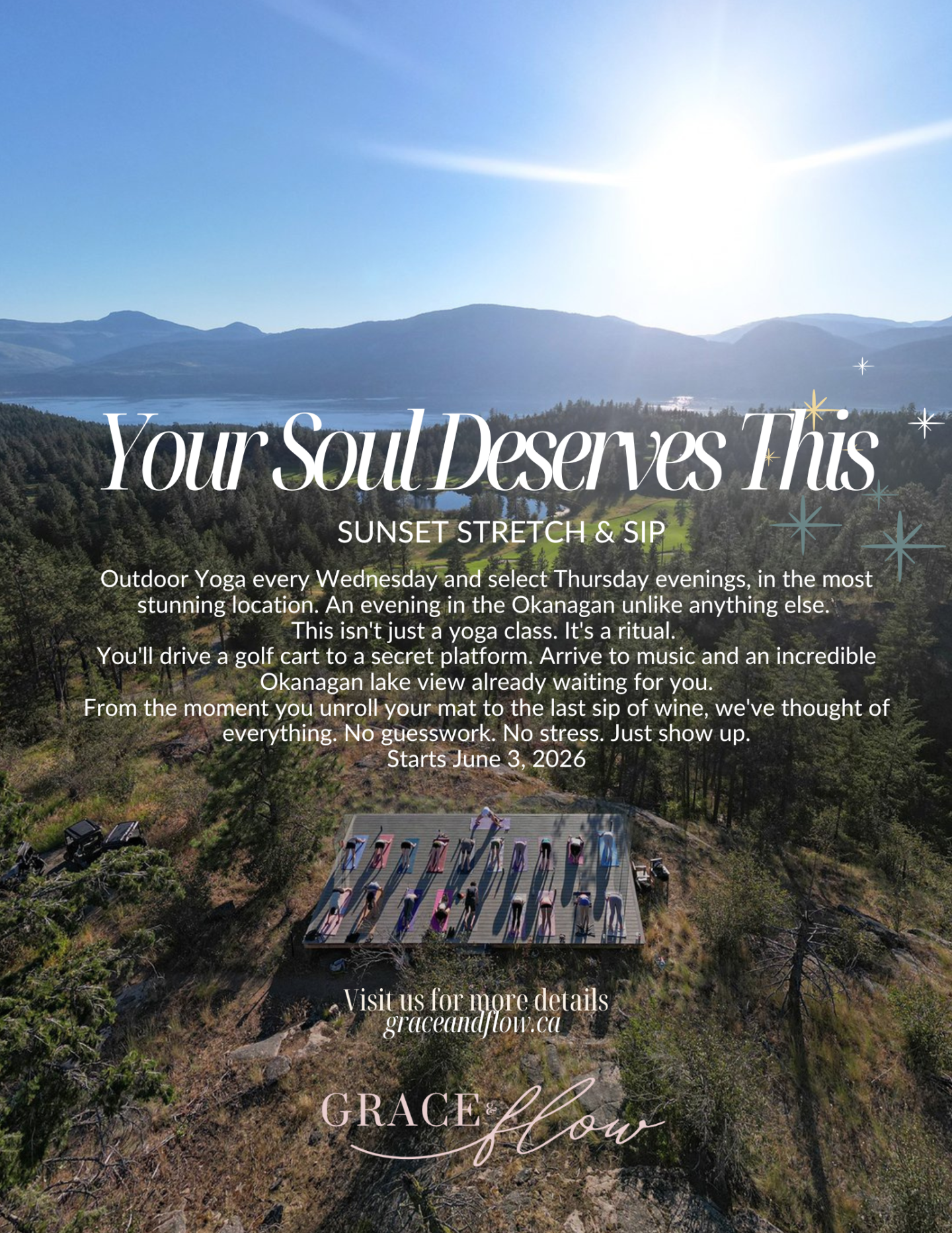 Sunset Stretch & Sip Outdoor Yoga Event Poster