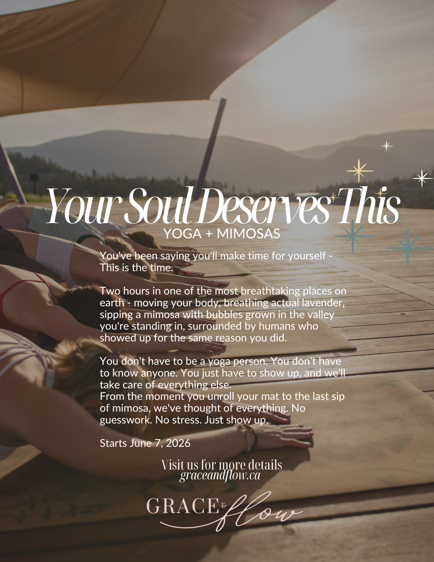 Yoga and Mimosas Event Poster