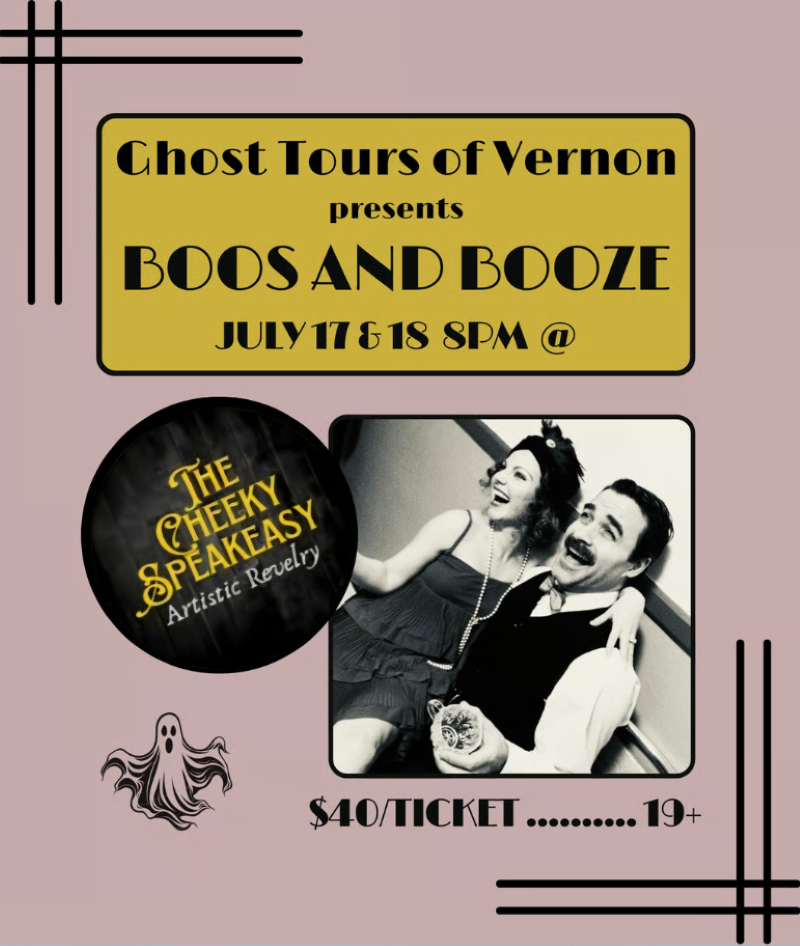 Event poster featuring a cheerful couple in vintage attire.