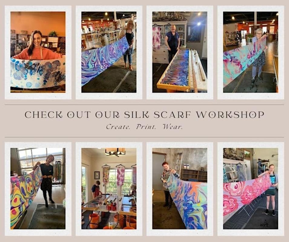 Create a Silk Scarf, Sip & Create Workshop Event Poster