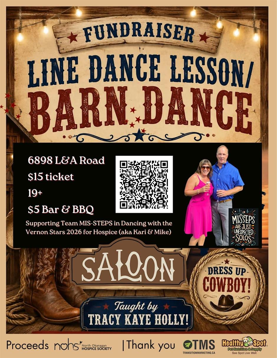 Line Dance & Barn Dance Fundraiser for Hospice Event Poster