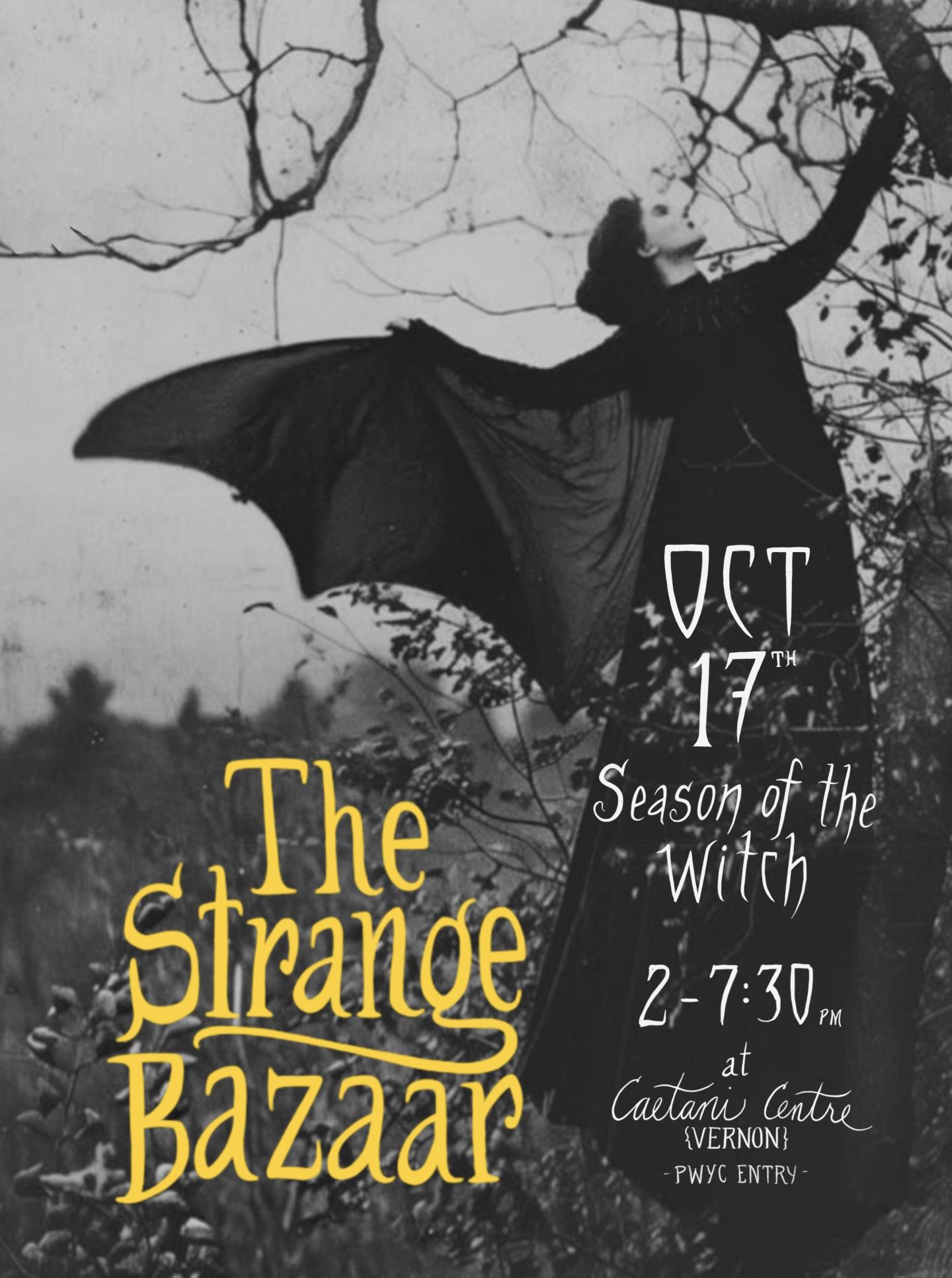 event poster, image from an Edwardian Cabinet Card, featuring a woman with bat wings.