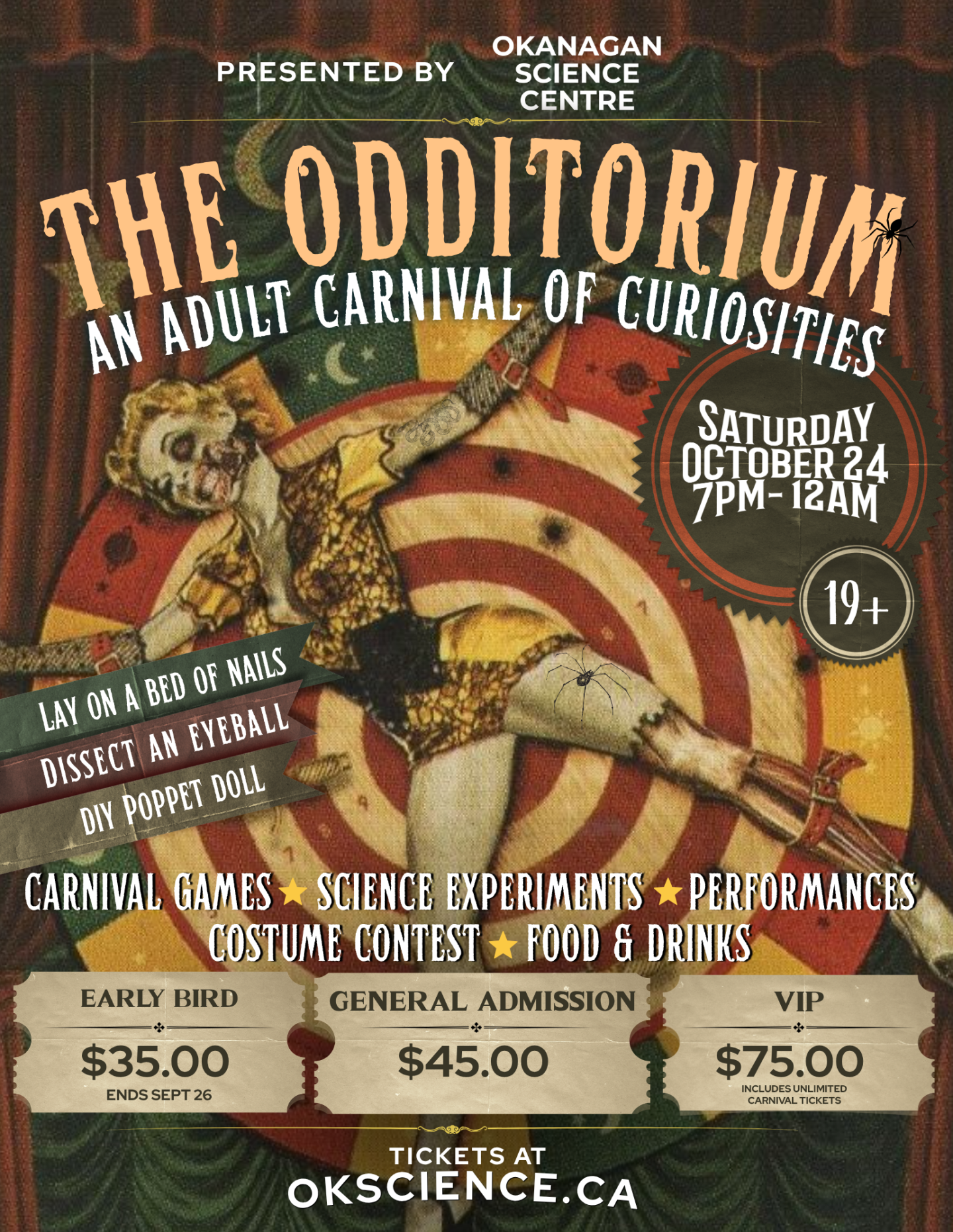 Vintage poster for “The Odditorium,” a carnival of curiosities, October 14.